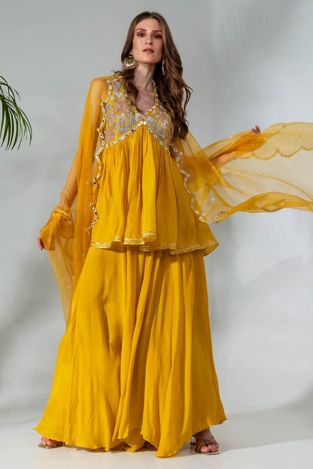 Designer Neha Khullar Yellow Peplum Kurta Sharara Set for Women Online